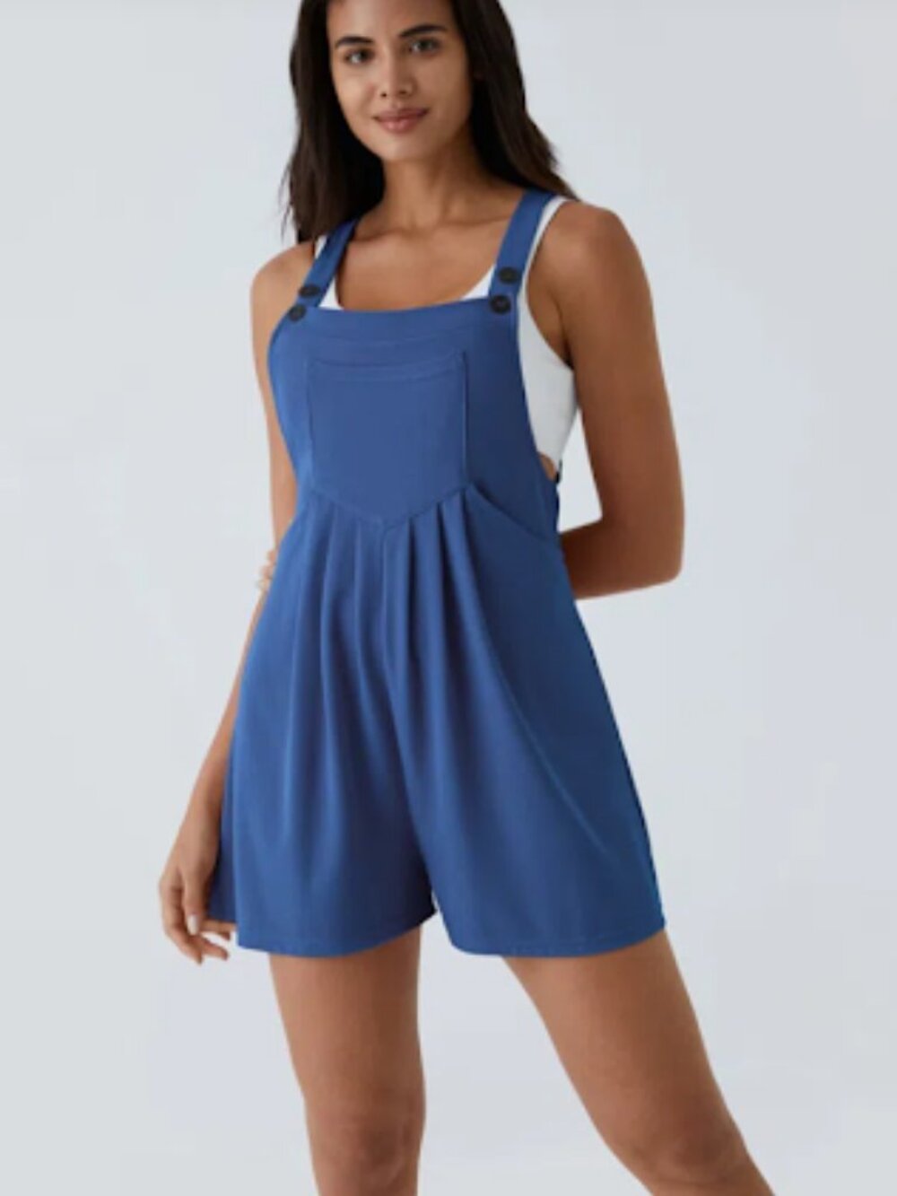NWOT Halara Pockets Waffle Sapphire Blue Casual Short Overalls L